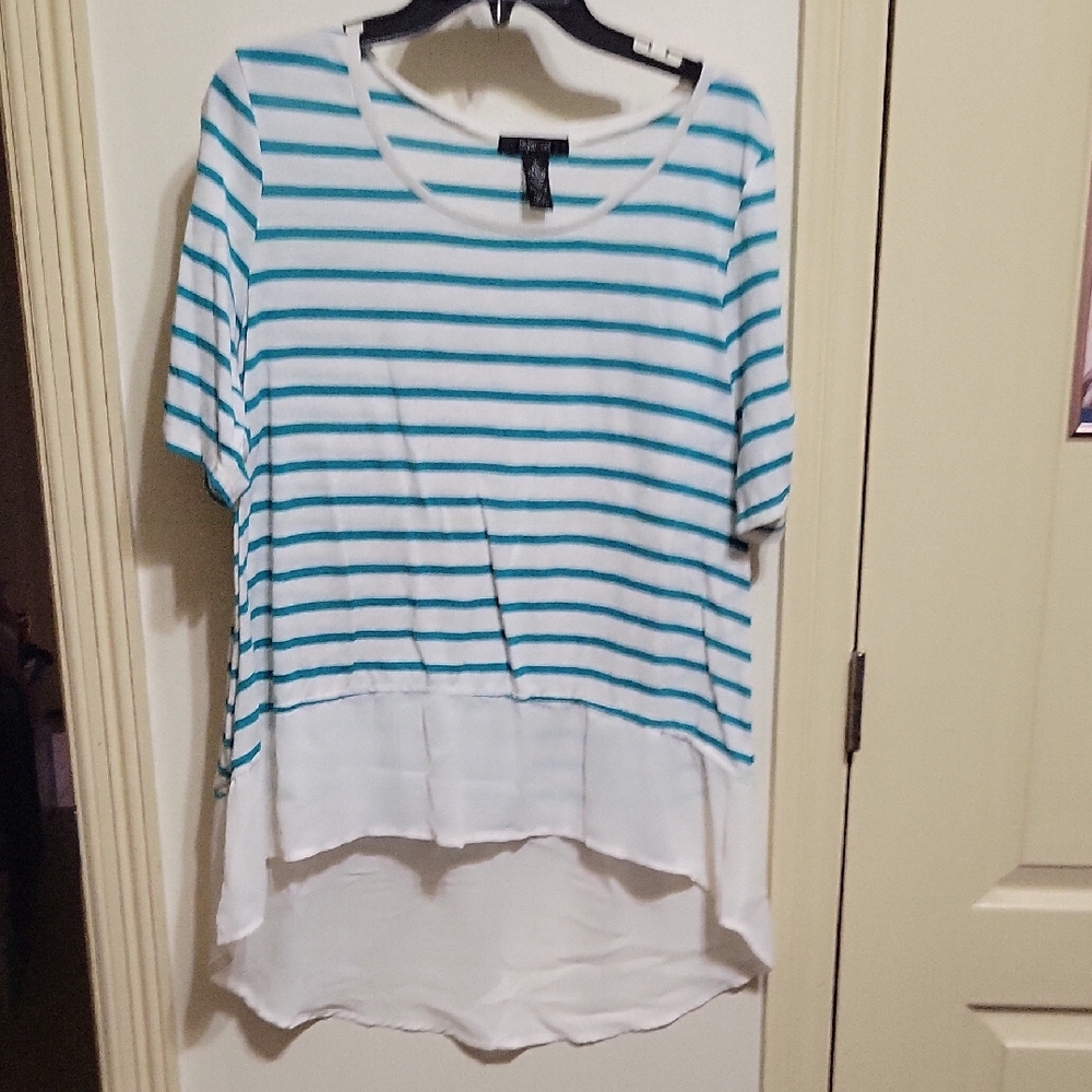 Style & Co. Teal and White Striped Short Sleeve Top